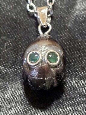 9mm Carved Freshwater Pearl Skull Memento Mori Pendant & Sterling Silver Chain